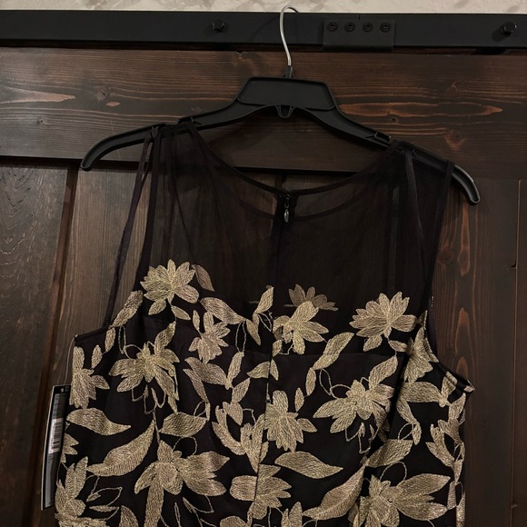 NWT Tahari ASL Black Lace Tulle Dress with Gold Floral Design 12 - Picture 4 of 11